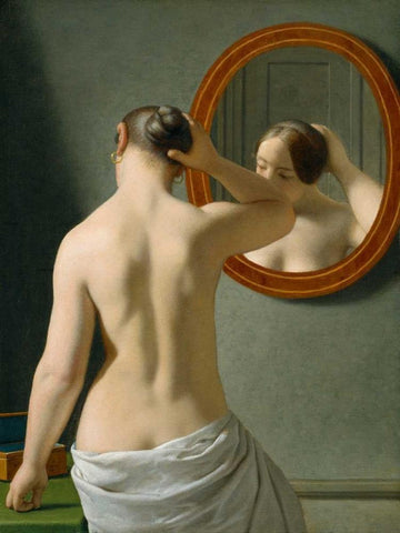 Woman Standing in Front of a Mirror White Modern Wood Framed Art Print with Double Matting by Eckersberg, Christoffer Wilhelm