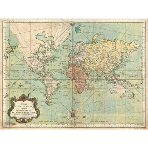 Essay d une Carte reduite du Globe Terrestre 1778 White Modern Wood Framed Art Print by Bellin, N.