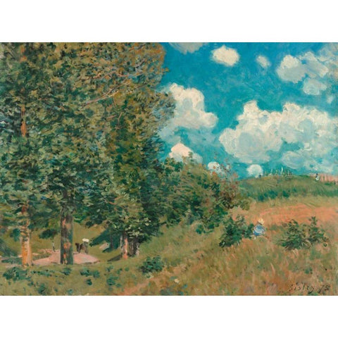 The Road from Versailles to Saint-Germain Black Modern Wood Framed Art Print with Double Matting by Sisley, Alfred