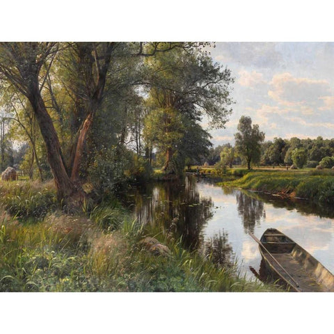 Sommer landskab Gold Ornate Wood Framed Art Print with Double Matting by Monsted, Peder