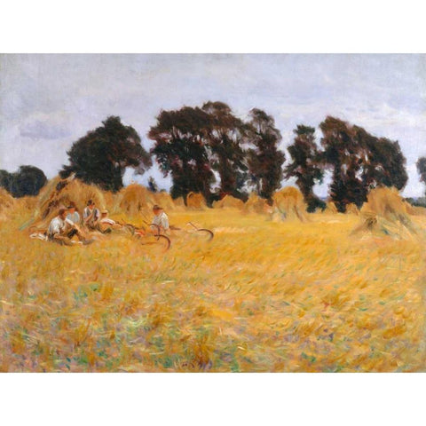 Reapers resting in a Wheat Field  Gold Ornate Wood Framed Art Print with Double Matting by Sargent, John Singer