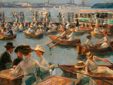 On the Alster in Hamburg   White Modern Wood Framed Art Print with Double Matting by Liebermann, Max