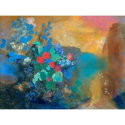 Ophelia among the flowers Black Modern Wood Framed Art Print by Redon, Odilon