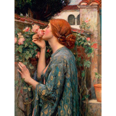 The Soul of the Rose  White Modern Wood Framed Art Print by Waterhouse, John William