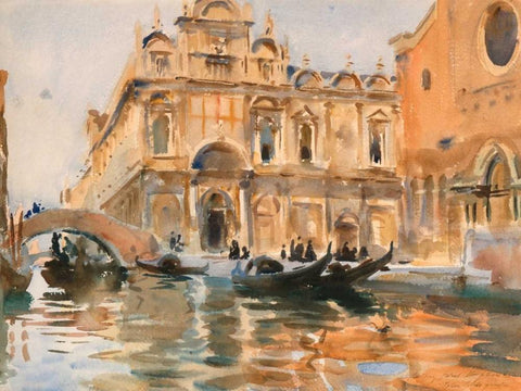 Rio dei Mendicanti - Venice White Modern Wood Framed Art Print with Double Matting by Sargent, John Singer