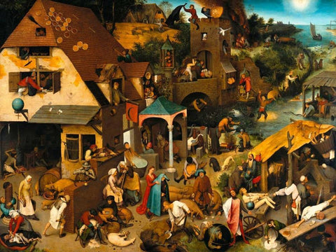 The Dutch Proverbs Black Ornate Wood Framed Art Print with Double Matting by Bruegel the Elder, Pieter