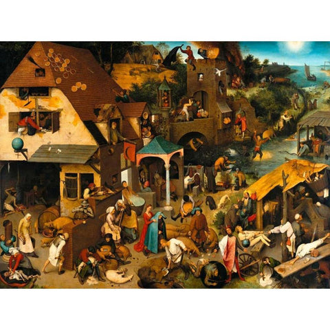 The Dutch Proverbs Black Modern Wood Framed Art Print by Bruegel the Elder, Pieter