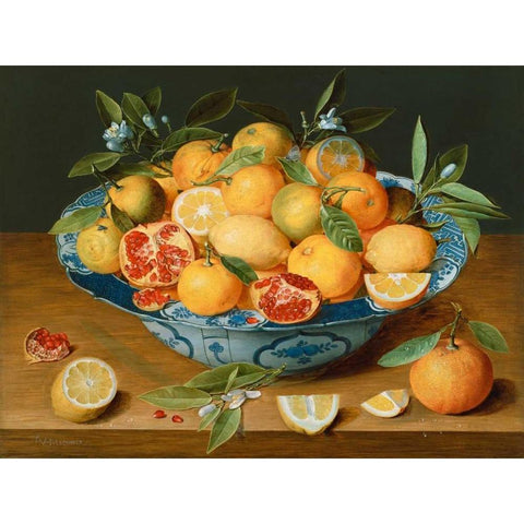 Still Life with Lemons - Oranges and a Pomegranate Gold Ornate Wood Framed Art Print with Double Matting by van Hulsdonck, Jacob