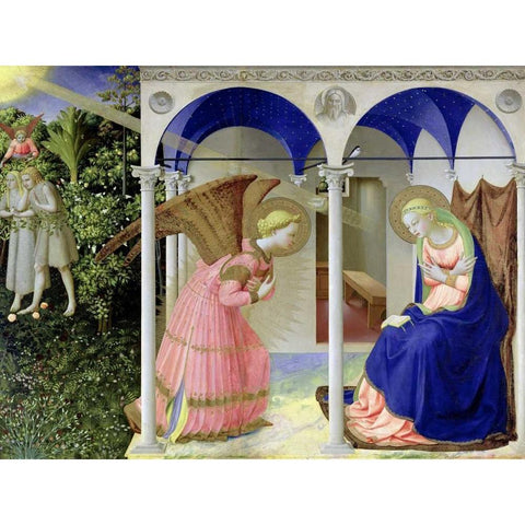 The Annunciation  Gold Ornate Wood Framed Art Print with Double Matting by Beato Angelico