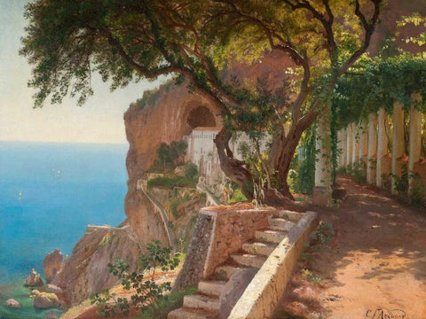 Pergola in Amalfi Black Ornate Wood Framed Art Print with Double Matting by Aagaard, Carl Frederic