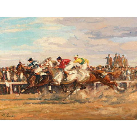 Horse race Black Modern Wood Framed Art Print by Jank, Angelo