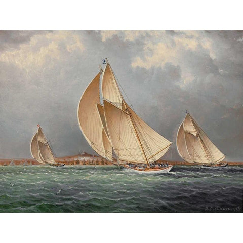 Yachting in Boston Harbor Black Modern Wood Framed Art Print by Buttersworth, James E.