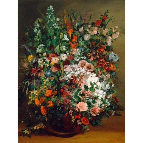 Bouquet of flowers in a vase White Modern Wood Framed Art Print by Courbet, Gustave