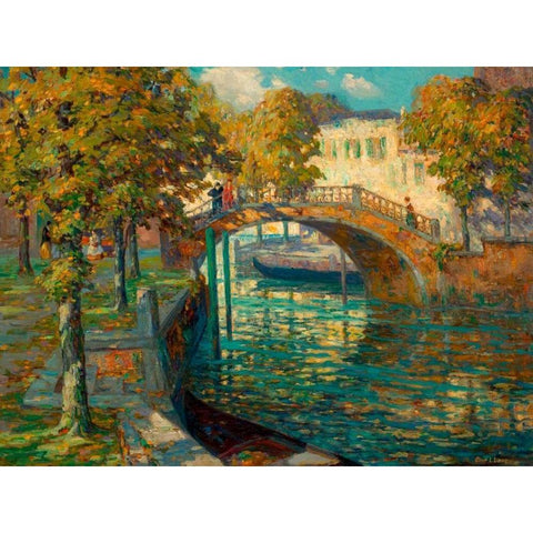 Overlooking the canal Black Modern Wood Framed Art Print with Double Matting by Linde, Ossip Leonovitch