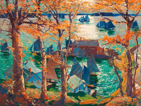 Romantic sunset, Maine White Modern Wood Framed Art Print with Double Matting by Lie, Jonas