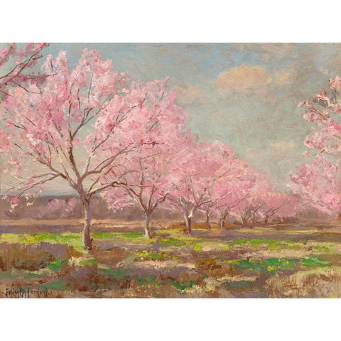 Peach orchard on Mavericks farm Gold Ornate Wood Framed Art Print with Double Matting by Onderdonk, Julian