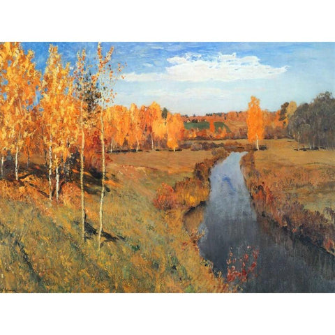 Golden Autumn White Modern Wood Framed Art Print by Levitan, Isaac