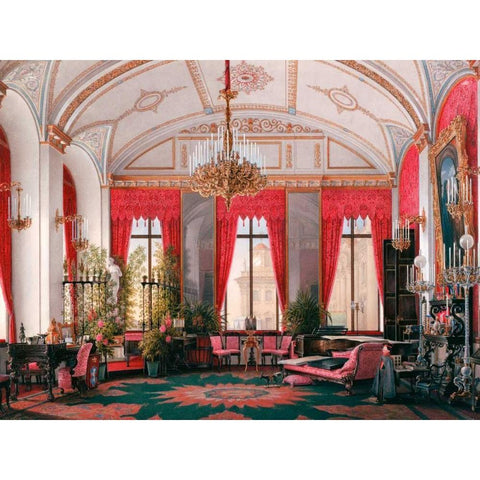 Interiors of the Winter Palace: the Raspberry Study White Modern Wood Framed Art Print by Hau, Edward Petrovich