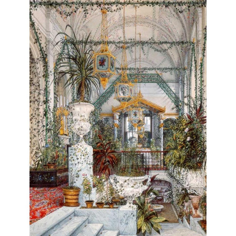 Interiors of the Winter Palace: the Winter Garden White Modern Wood Framed Art Print by Ukhtomsky, Konstantin Andreyevich