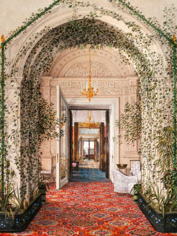 Interiors of the Winter Palace: the Small Winter Garden White Modern Wood Framed Art Print with Double Matting by Ukhtomsky, Konstantin Andreyevich