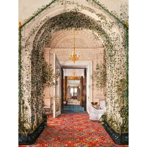 Interiors of the Winter Palace: the Small Winter Garden Black Modern Wood Framed Art Print by Ukhtomsky, Konstantin Andreyevich