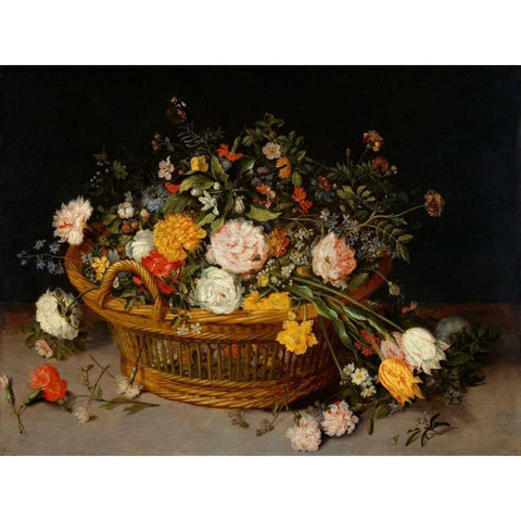 A Basket of Flowers Black Modern Wood Framed Art Print with Double Matting by Bruegel the Younger, Jan