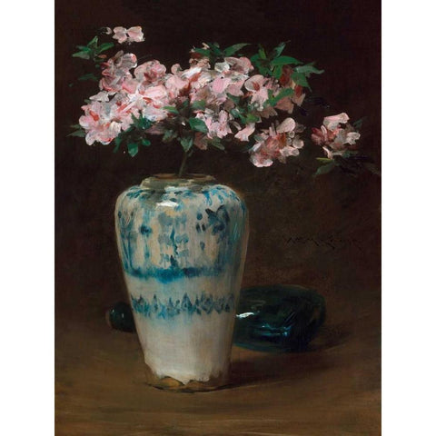 Pink Azalea â€“ Chinese Vase White Modern Wood Framed Art Print by Merritt Chase, William