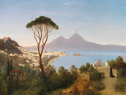 Blick vom Posillipo White Modern Wood Framed Art Print with Double Matting by Zimmermann, August