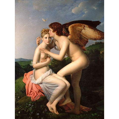 Cupid and Psyche Black Modern Wood Framed Art Print with Double Matting by Gerard, Francois Pascal Simon