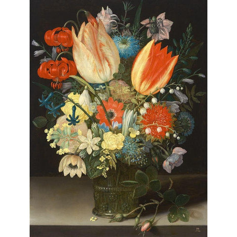 Still Life with Tulips Gold Ornate Wood Framed Art Print with Double Matting by Peter, Binoit