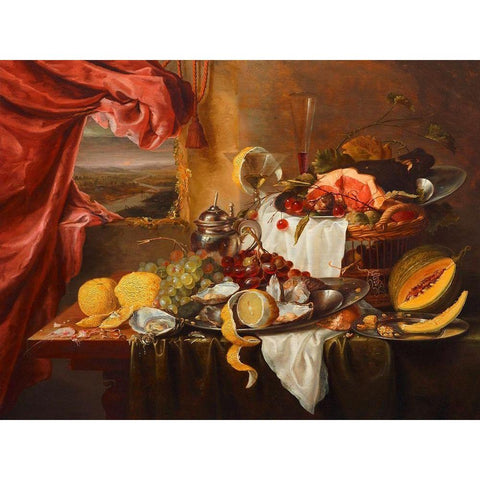 Still life with imaginary view White Modern Wood Framed Art Print by Craen, Laurens