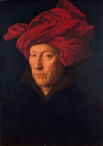 Portrait of a Man in a Turban White Modern Wood Framed Art Print with Double Matting by Jan, Van Eyck