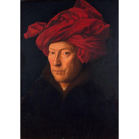 Portrait of a Man in a Turban Gold Ornate Wood Framed Art Print with Double Matting by Jan, Van Eyck