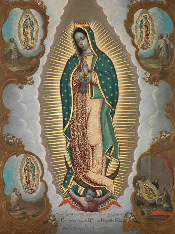 The Virgin of Guadalupe with the Four Apparitions Black Ornate Wood Framed Art Print with Double Matting by Nicolas, EnrÃ­quez