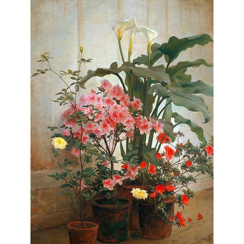 Side of a Greenhouse White Modern Wood Framed Art Print by Lambdin, George Cochran