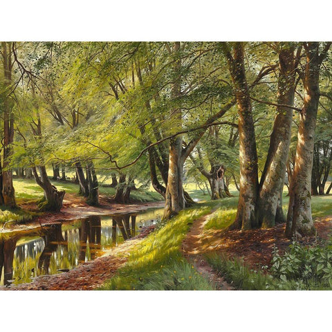 A summer day in the forest Gold Ornate Wood Framed Art Print with Double Matting by Monsted, Peder Mork