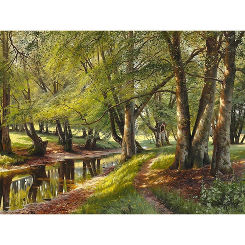 A summer day in the forest Black Modern Wood Framed Art Print with Double Matting by Monsted, Peder Mork