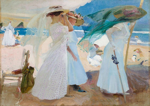 Under the Awning- Zarauz Black Ornate Wood Framed Art Print with Double Matting by Bastida, Joaquin Sorolla y