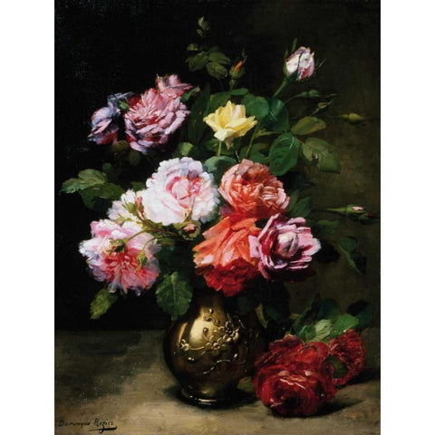 Painting of Roses in a Vase Black Modern Wood Framed Art Print by Rozier, Dominique
