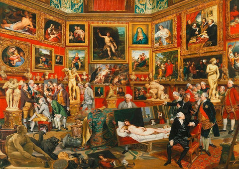 Tribuna of the Uffizi Black Ornate Wood Framed Art Print with Double Matting by Zoffany, Johan