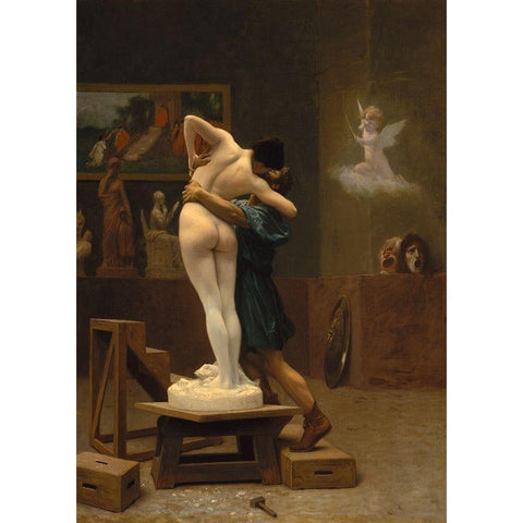 Pygmalion and Galatea Gold Ornate Wood Framed Art Print with Double Matting by Gerome, Jean-Leon