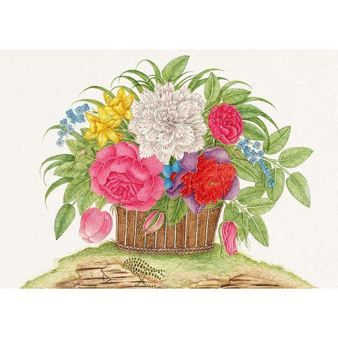 Basket of blooming flowers II Black Modern Wood Framed Art Print with Double Matting by Anonymous