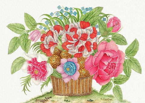 Basket of blooming flowers White Modern Wood Framed Art Print with Double Matting by Anonymous