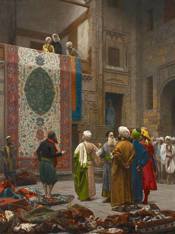 The Carpet Merchant White Modern Wood Framed Art Print with Double Matting by Gerome, Jean-Leon