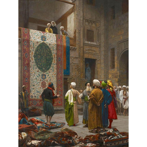 The Carpet Merchant Black Modern Wood Framed Art Print by Gerome, Jean-Leon