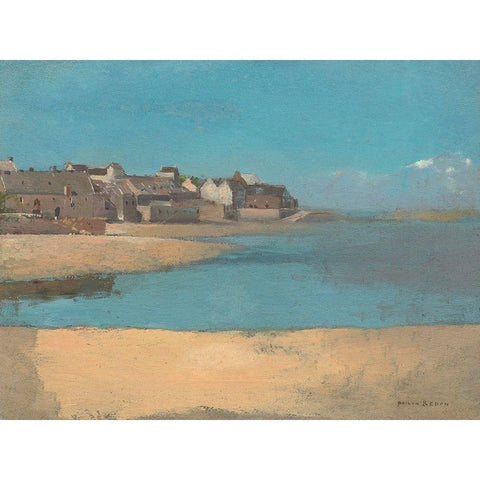 Village by the Sea in Brittany White Modern Wood Framed Art Print by Redon, Odilon