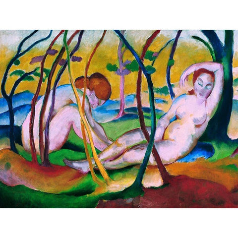 Nudes under Trees White Modern Wood Framed Art Print by Marc, Franz