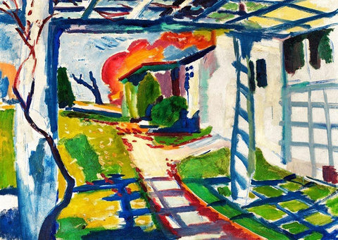 Grape Arbor White Modern Wood Framed Art Print with Double Matting by Sayen, Henry Lyman