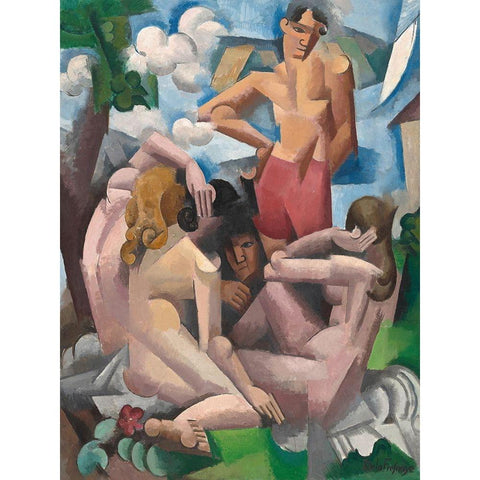 The Bathers White Modern Wood Framed Art Print by de La Fresnaye, Roger