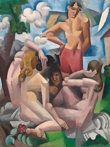 The Bathers Black Ornate Wood Framed Art Print with Double Matting by de La Fresnaye, Roger